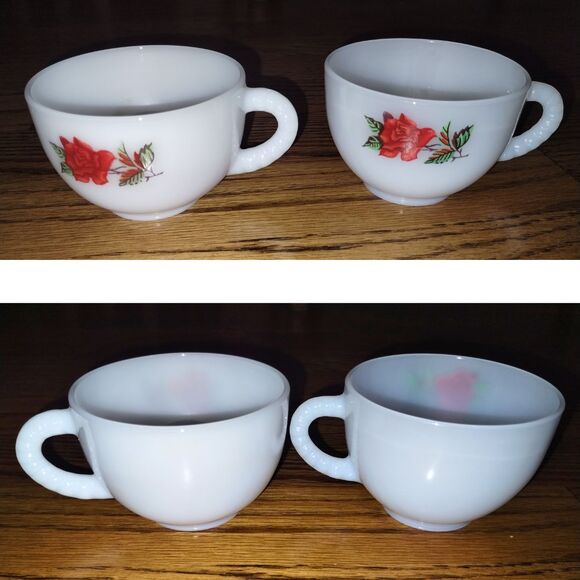 (G2) 2 Federal Glass Company Rosecrest Milk Glass Teacups (Replacements) - Picture 1 of 6